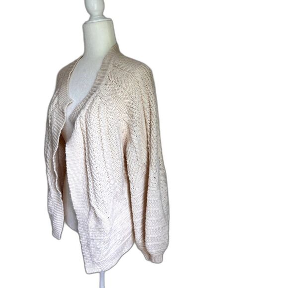 Lucky Brand Balloon Sleeve Open Front Cable Knit Cardigan Cream - Picture 2 of 7